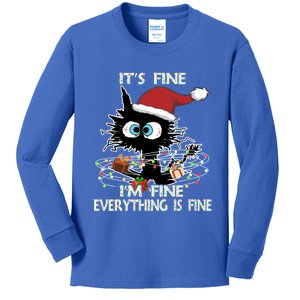 Christmas Black Cat ItS Fine IM Fine Everything Is Fine Great Gift Kids Long Sleeve Shirt