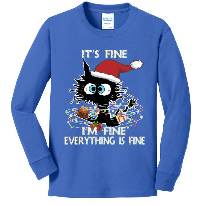 Christmas Black Cat ItS Fine IM Fine Everything Is Fine Great Gift Kids Long Sleeve Shirt