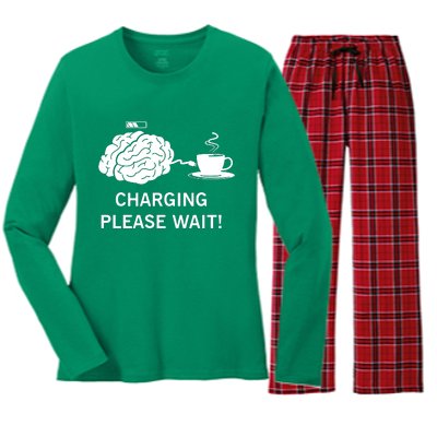 Charging Brain Coffee Women's Long Sleeve Flannel Pajama Set 