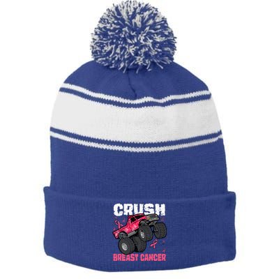 Crush Breast Cancer Monster Truck Stripe Pom Pom Beanie