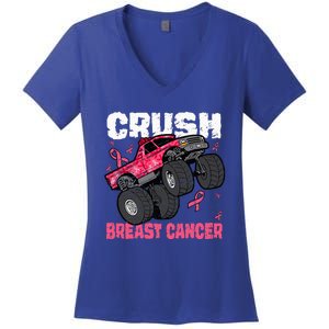 Crush Breast Cancer Monster Truck Women's V-Neck T-Shirt