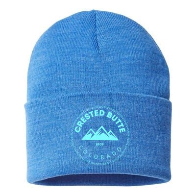 Crested Butte Colorado Mountain Town Elevated Co Skiing Gift Sustainable Knit Beanie