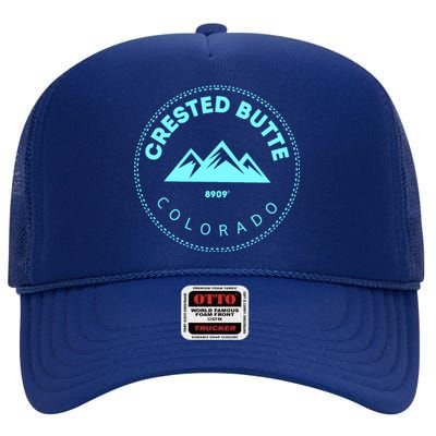 Crested Butte Colorado Mountain Town Elevated Co Skiing Gift High Crown Mesh Back Trucker Hat