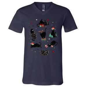 Christmas Black Cats V-Neck T-Shirt