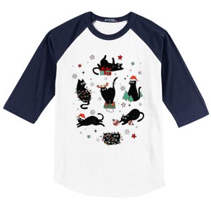 Christmas Black Cats Baseball Sleeve Shirt