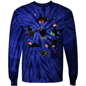 Christmas Black Cats Tie-Dye Long Sleeve Shirt