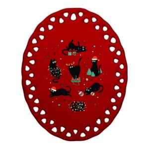 Christmas Black Cats Ceramic Oval Ornament