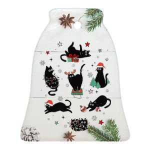 Christmas Black Cats Ceramic Bell Ornament