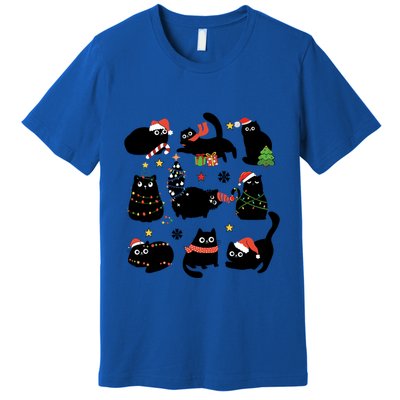 Cute Black Cat Christmas Ornats Lights Xmas Pajamas Gift Premium T-Shirt