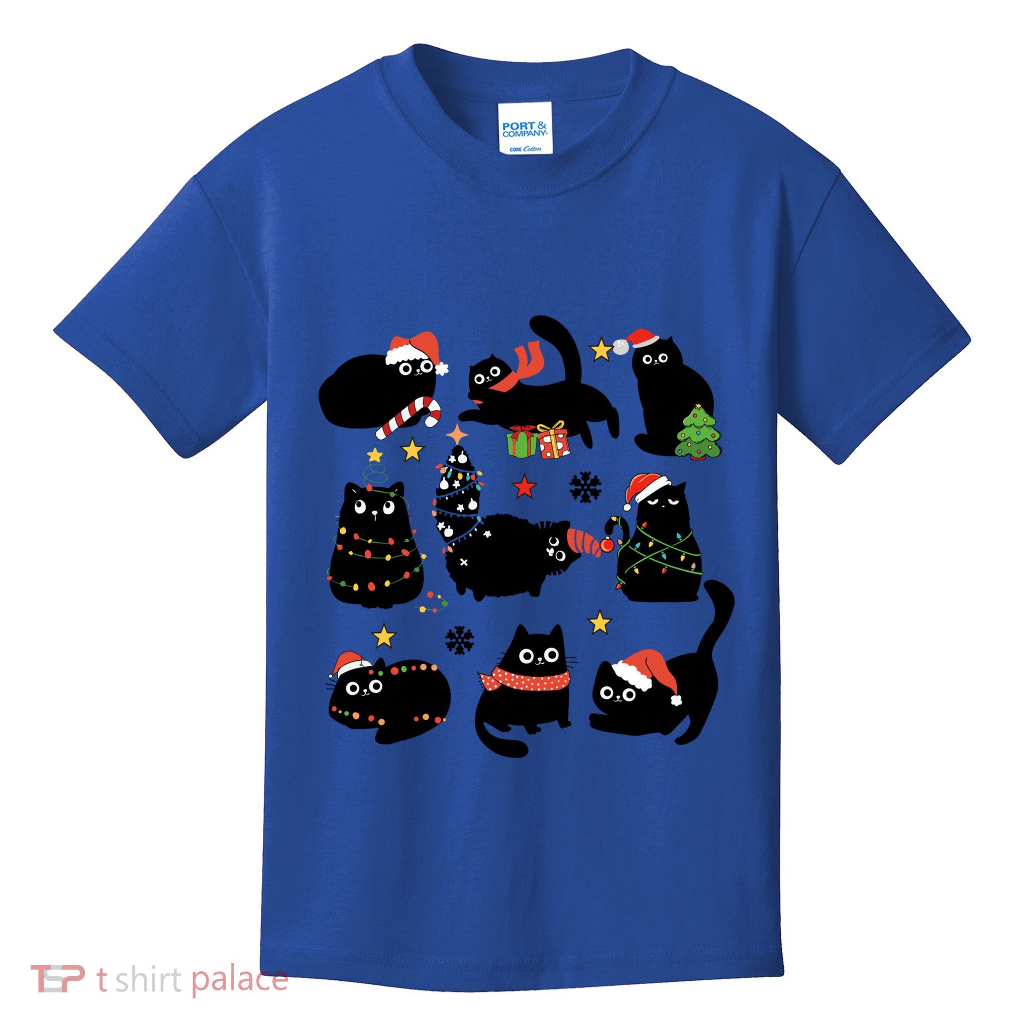 Cute Black Cat Christmas Ornats Lights Xmas Pajamas Gift Kids T-Shirt