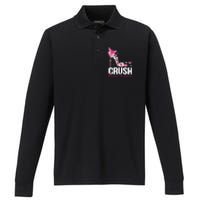 Crush Breast Cancer Awareness Bling Pink Ribbon Performance Long Sleeve Polo