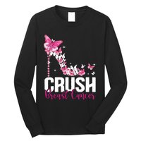 Crush Breast Cancer Awareness Bling Pink Ribbon Long Sleeve Shirt