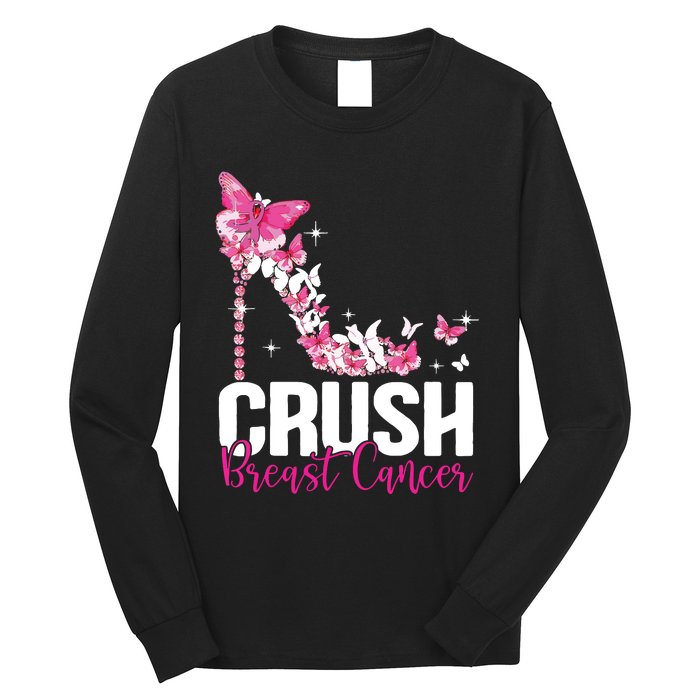 Crush Breast Cancer Awareness Bling Pink Ribbon Long Sleeve Shirt