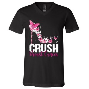 Crush Breast Cancer Awareness Bling Pink Ribbon V-Neck T-Shirt