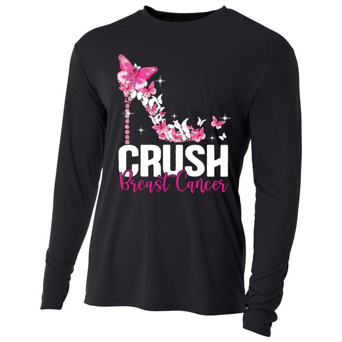 Crush Breast Cancer Awareness Bling Pink Ribbon Cooling Performance Long Sleeve Crew