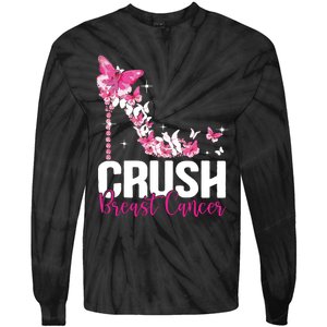 Crush Breast Cancer Awareness Bling Pink Ribbon Tie-Dye Long Sleeve Shirt