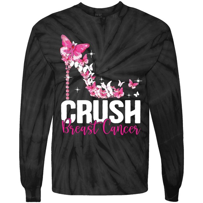 Crush Breast Cancer Awareness Bling Pink Ribbon Tie-Dye Long Sleeve Shirt