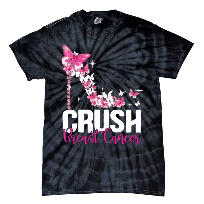 Crush Breast Cancer Awareness Bling Pink Ribbon Tie-Dye T-Shirt