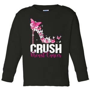 Crush Breast Cancer Awareness Bling Pink Ribbon Toddler Long Sleeve Shirt