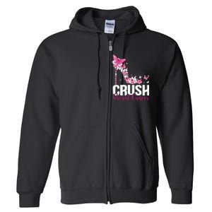 Crush Breast Cancer Awareness Bling Pink Ribbon Full Zip Hoodie