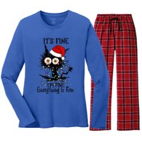 Christmas Black Cat ItS Fine IM Fine Everything Is Fine Gift Women's Long Sleeve Flannel Pajama Set 