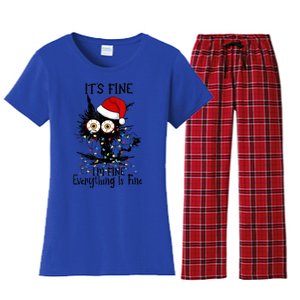 Christmas Black Cat ItS Fine IM Fine Everything Is Fine Gift Women's Flannel Pajama Set