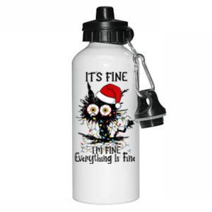 Christmas Black Cat ItS Fine IM Fine Everything Is Fine Gift Aluminum Water Bottle