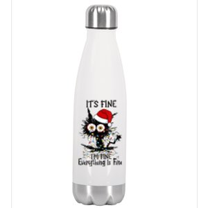 Christmas Black Cat ItS Fine IM Fine Everything Is Fine Gift Stainless Steel Insulated Water Bottle