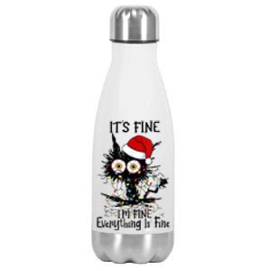 Christmas Black Cat ItS Fine IM Fine Everything Is Fine Gift Stainless Steel Insulated Water Bottle