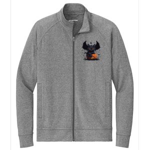 Cute Black Cat With Bat Wings Jack O Lantern Kitty Halloween Stretch Full-Zip Cadet Jacket