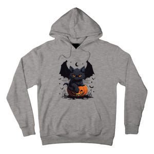 Cute Black Cat With Bat Wings Jack O Lantern Kitty Halloween Tall Hoodie