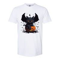 Cute Black Cat With Bat Wings Jack O Lantern Kitty Halloween Softstyle CVC T-Shirt