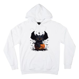 Cute Black Cat With Bat Wings Jack O Lantern Kitty Halloween Hoodie