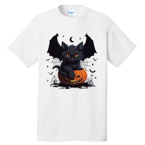 Cute Black Cat With Bat Wings Jack O Lantern Kitty Halloween Tall T-Shirt