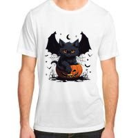 Cute Black Cat With Bat Wings Jack O Lantern Kitty Halloween Adult ChromaSoft Performance T-Shirt