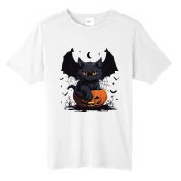 Cute Black Cat With Bat Wings Jack O Lantern Kitty Halloween Tall Fusion ChromaSoft Performance T-Shirt