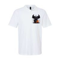 Cute Black Cat With Bat Wings Jack O Lantern Kitty Halloween Softstyle Adult Sport Polo