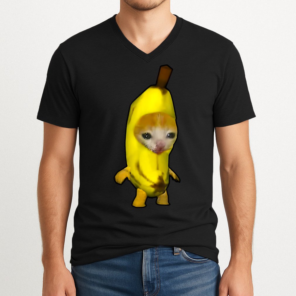 Cute Banana Cat Happy Bananacat Meme Kitty Cat Lovers Meme V-Neck T-Shirt