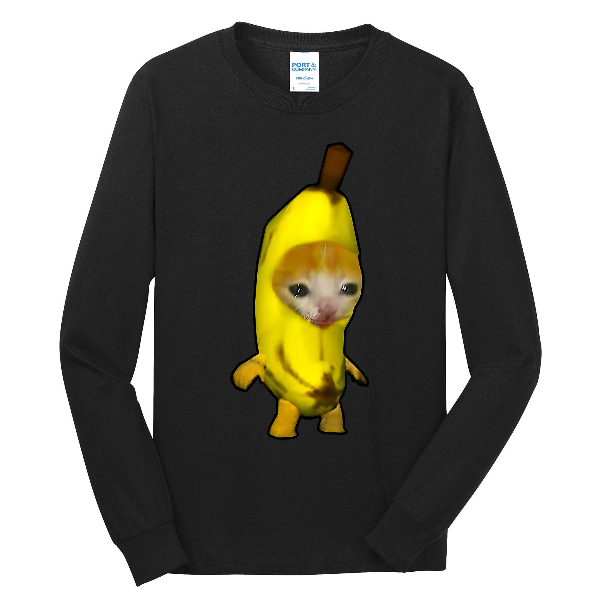 Cute Banana Cat Happy Bananacat Meme Kitty Cat Lovers Meme Tall Long Sleeve T-Shirt