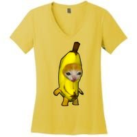 Cute Banana Cat Happy Bananacat Meme Kitty Cat Lovers Meme Women's V-Neck T-Shirt