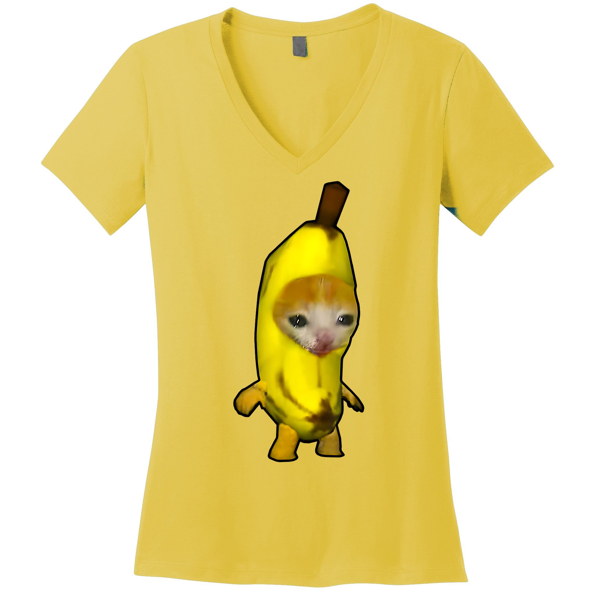 Cute Banana Cat Happy Bananacat Meme Kitty Cat Lovers Meme Women's V-Neck T-Shirt