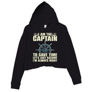 Cool Boat Captain For Men Women Boating Pontoon Boat Owner Crop Fleece Hoodie