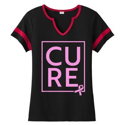 Cure Breast Cancer Awareness Pink Ribbon Ladies Halftime Notch Neck Tee