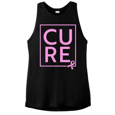 Cure Breast Cancer Awareness Pink Ribbon Ladies PosiCharge Tri-Blend Wicking Tank