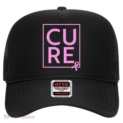 Cure Breast Cancer Awareness Pink Ribbon High Crown Mesh Back Trucker Hat
