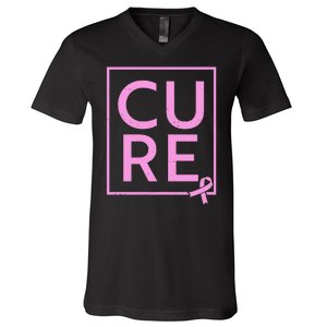 Cure Breast Cancer Awareness Pink Ribbon V-Neck T-Shirt