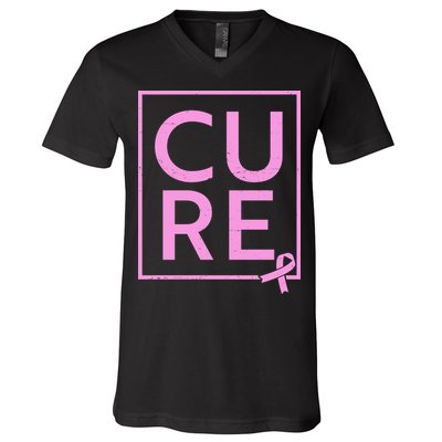 Cure Breast Cancer Awareness Pink Ribbon V-Neck T-Shirt
