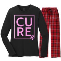 Cure Breast Cancer Awareness Pink Ribbon Women's Long Sleeve Flannel Pajama Set 