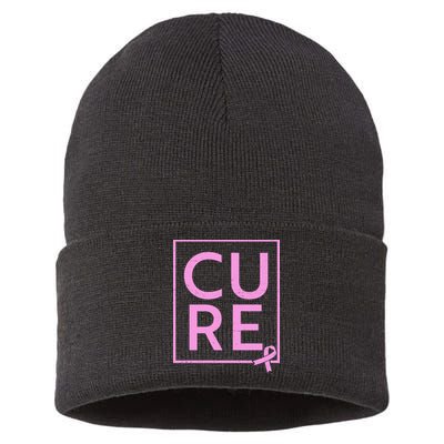 Cure Breast Cancer Awareness Pink Ribbon Sustainable Knit Beanie