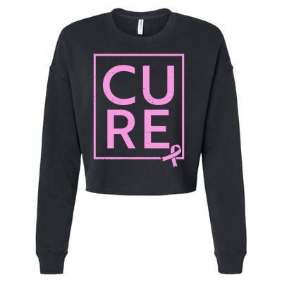 Cure Breast Cancer Awareness Pink Ribbon Cropped Pullover Crew